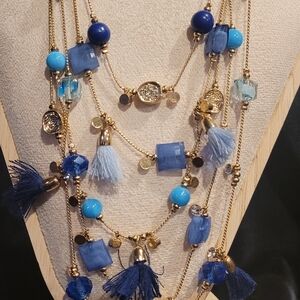 Blue Multi-Strand Tassel Necklace